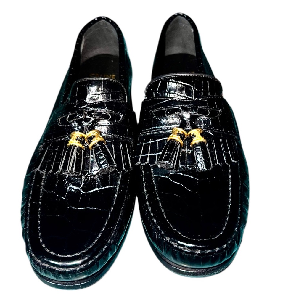Celine Luco Triomphe Tassel Croc Embossed Leather Loafers Sz EU36/US 6 - Picture 2 of 7